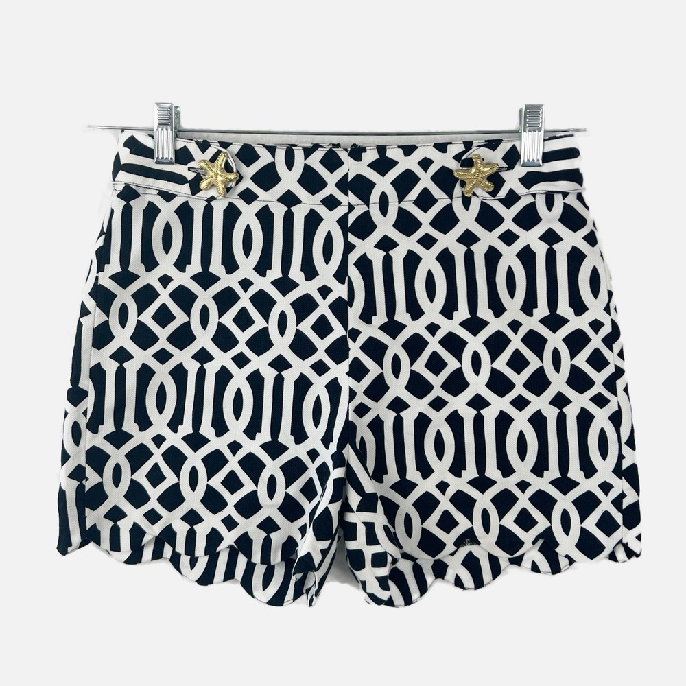 MUDPIE Black Geometric Trellis Link Scallop Hem Gold Starfish Short SMALL (4-6)